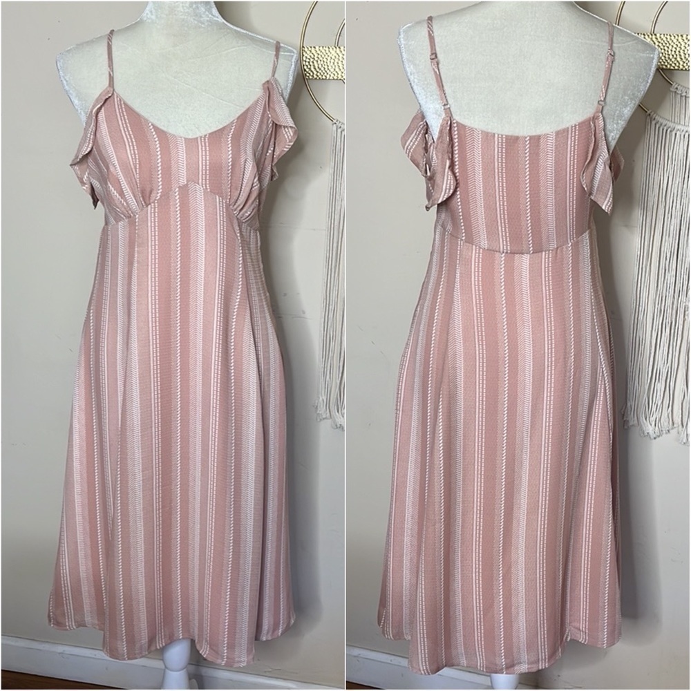 Lulus • striped spaghetti strap dress with ruffle detail